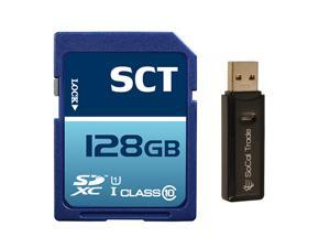 SCT 128GB SD XC Class 10 UHS-1 Secure Digital Ultimate Extreme Speed SDXC Flash Memory Card 128G 128 GB GIGS (S.F128.RT.550) with SoCal Trade SCT Dual Slot Memory Card Reader - Retail Packaging SCT 128GB SD XC Class 10 UHS-1 Secure Digital Ultimate Extreme Speed SDXC Flash Memory Card 128G 128 GB GIGS (S.F128.RT.550) with SoCal Trade SCT Dual Slot Memory Card Reader - Retail Packaging
