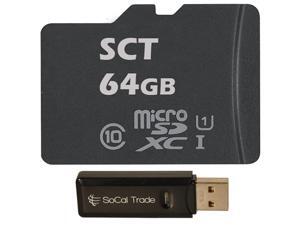 SCT 64GB MicroSD XC Class 10 UHS-1 Ultimate Extreme Speed MicroSDXC Flash Memory Card 64G 64 GB GIGS (M.F64.RT.550) with MicroSD to SD Adapter and SoCal Trade SCT Dual Slot USB 2.0 Memory Card Reader SCT 64GB MicroSD XC Class 10 UHS-1 Ultimate Extreme Speed MicroSDXC Flash Memory Card 64G 64 GB GIGS (M.F64.RT.550) with MicroSD to SD Adapter and SoCal Trade SCT Dual Slot USB 2.0 Memory Card Reader