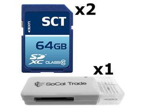 2 PACK - Lot of 2 SCT 64GB SD XC Class 10 SDXC Flash Memory Card with SD Memory Card Reader 2 PACK - Lot of 2 SCT 64GB SD XC Class 10 SDXC Flash Memory Card with SD Memory Card Reader