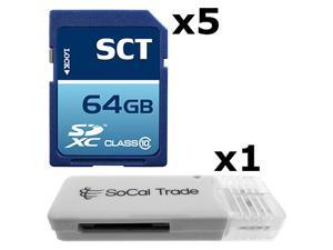5 PACK - Lot of 5 SCT 64GB SD XC Class 10 SDXC Flash Memory Card with SD Memory Card Reader 5 PACK - Lot of 5 SCT 64GB SD XC Class 10 SDXC Flash Memory Card with SD Memory Card Reader