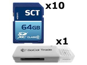 10 PACK - Lot of 10 SCT 64GB SD XC Class 10 SDXC Flash Memory Card with SD Memory Card Reader 10 PACK - Lot of 10 SCT 64GB SD XC Class 10 SDXC Flash Memory Card with SD Memory Card Reader