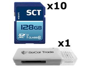 10 PACK - Lot of 10 SCT 128GB SD XC Class 10 UHS-1 SDXC Flash Memory Card with SD Memory Card Reader 10 PACK - Lot of 10 SCT 128GB SD XC Class 10 UHS-1 SDXC Flash Memory Card with SD Memory Card Reader