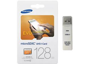 Samsung Evo 128GB MicroSD XC Class 10 UHS-1 Ultra Mobile Memory Card 128G MB-MP128D 48MB/s with USB 3.0 Dual Slot Memory Card Reader Samsung Evo 128GB MicroSD XC Class 10 UHS-1 Ultra Mobile Memory Card 128G MB-MP128D 48MB/s with USB 3.0 Dual Slot Memory Card Reader