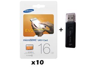 10 Pack - Lot of 10 Samsung 16GB MicroSD HC Class 10 Memory Card MB-MP16D with Dual Slot Memory Card Reader 10 Pack - Lot of 10 Samsung 16GB MicroSD HC Class 10 Memory Card MB-MP16D with Dual Slot Memory Card Reader