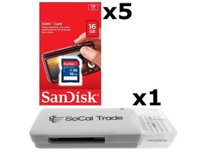 5 PACK - Lot of 5 SanDisk 16GB SD HC Class 4 SDHC Flash Memory Card SDSDB-016G with SD Memory Card Reader 5 PACK - Lot of 5 SanDisk 16GB SD HC Class 4 SDHC Flash Memory Card SDSDB-016G with SD Memory Card Reader