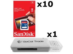 10 PACK - Lot of 10 SanDisk 8GB SD HC Class 4 SDHC Flash Memory Card SDSDB-008G with SD Memory Card Reader 10 PACK - Lot of 10 SanDisk 8GB SD HC Class 4 SDHC Flash Memory Card SDSDB-008G with SD Memory Card Reader