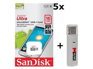5 PACK - SanDisk Ultra 16GB UHS-I Class 10 MicroSDHC Memory Card Up to 48mb/s SDSQUNB-016G LOT OF 5 with USB 2.0 MemoryMarket dual slot MicroSD & SD Memory Card Reader 5 PACK - SanDisk Ultra 16GB UHS-I Class 10 MicroSDHC Memory Card Up to 48mb/s SDSQUNB-016G LOT OF 5 with USB 2.0 MemoryMarket dual slot MicroSD & SD Memory Card Reader