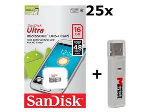 25 PACK - SanDisk Ultra 16GB UHS-I Class 10 MicroSDHC Memory Card Up to 48mb/s SDSQUNB-016G LOT OF 25 with USB 2.0 MemoryMarket dual slot MicroSD & SD Memory Card Reader 25 PACK - SanDisk Ultra 16GB UHS-I Class 10 MicroSDHC Memory Card Up to 48mb/s SDSQUNB-016G LOT OF 25 with USB 2.0 MemoryMarket dual slot MicroSD & SD Memory Card Reader