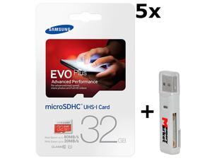 5 PACK - Samsung Evo Plus 32GB MicroSD HC Class 10 UHS-1 80mb/s Mobile Memory Card 32G MB-MC32D LOT OF 5 with USB 2.0 MemoryMarket dual slot MicroSD & SD Memory Card Reader 5 PACK - Samsung Evo Plus 32GB MicroSD HC Class 10 UHS-1 80mb/s Mobile Memory Card 32G MB-MC32D LOT OF 5 with USB 2.0 MemoryMarket dual slot MicroSD & SD Memory Card Reader