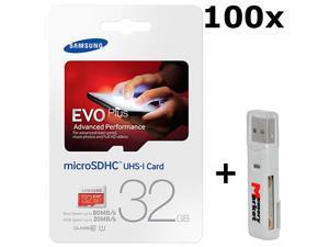 100 PACK - Samsung Evo Plus 32GB MicroSD HC Class 10 UHS-1 80mb/s Mobile Memory Card 32G MB-MC32D LOT OF 100 with USB 2.0 MemoryMarket dual slot MicroSD & SD Memory Card Reader 100 PACK - Samsung Evo Plus 32GB MicroSD HC Class 10 UHS-1 80mb/s Mobile Memory Card 32G MB-MC32D LOT OF 100 with USB 2.0 MemoryMarket dual slot MicroSD & SD Memory Card Reader
