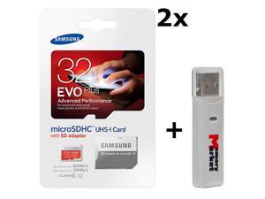2 PACK - Samsung Evo Plus 32GB MicroSD HC Class 10 UHS-1 80mb/s Mobile Memory Card 32G MB-MC32DA with Adapter LOT OF 2 and USB 2.0 MemoryMarket dual slot MicroSD & SD Memory Card Reader 2 PACK - Samsung Evo Plus 32GB MicroSD HC Class 10 UHS-1 80mb/s Mobile Memory Card 32G MB-MC32DA with Adapter LOT OF 2 and USB 2.0 MemoryMarket dual slot MicroSD & SD Memory Card Reader