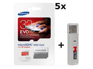 5 PACK - Samsung Evo Plus 32GB MicroSD HC Class 10 UHS-1 80mb/s Mobile Memory Card 32G MB-MC32DA with Adapter LOT OF 5 and USB 2.0 MemoryMarket dual slot MicroSD & SD Memory Card Reader 5 PACK - Samsung Evo Plus 32GB MicroSD HC Class 10 UHS-1 80mb/s Mobile Memory Card 32G MB-MC32DA with Adapter LOT OF 5 and USB 2.0 MemoryMarket dual slot MicroSD & SD Memory Card Reader