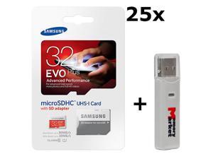 25 PACK - Samsung Evo Plus 32GB MicroSD HC Class 10 UHS-1 80mb/s Mobile Memory Card 32G MB-MC32DA with Adapter LOT OF 25 and USB 2.0 MemoryMarket dual slot MicroSD & SD Memory Card Reader 25 PACK - Samsung Evo Plus 32GB MicroSD HC Class 10 UHS-1 80mb/s Mobile Memory Card 32G MB-MC32DA with Adapter LOT OF 25 and USB 2.0 MemoryMarket dual slot MicroSD & SD Memory Card Reader