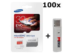 100 PACK - Samsung Evo Plus 32GB MicroSD HC Class 10 UHS-1 80mb/s Mobile Memory Card 32G MB-MC32DA with Adapter LOT OF 100 and USB 2.0 MemoryMarket dual slot MicroSD & SD Memory Card Reader 100 PACK - Samsung Evo Plus 32GB MicroSD HC Class 10 UHS-1 80mb/s Mobile Memory Card 32G MB-MC32DA with Adapter LOT OF 100 and USB 2.0 MemoryMarket dual slot MicroSD & SD Memory Card Reader
