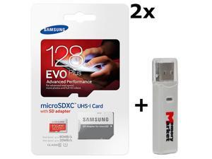 2 PACK - Samsung Evo Plus 128GB MicroSD XC Class 10 UHS-1 80mb/s Mobile Memory Card 128G MB-MC128DA with Adapter LOT OF 2 and USB 2.0 MemoryMarket dual slot MicroSD & SD Memory Card Reader 2 PACK - Samsung Evo Plus 128GB MicroSD XC Class 10 UHS-1 80mb/s Mobile Memory Card 128G MB-MC128DA with Adapter LOT OF 2 and USB 2.0 MemoryMarket dual slot MicroSD & SD Memory Card Reader