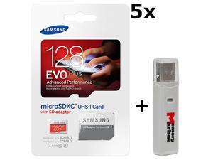 5 PACK - Samsung Evo Plus 128GB MicroSD XC Class 10 UHS-1 80mb/s Mobile Memory Card 128G MB-MC128DA with Adapter LOT OF 5 and USB 2.0 MemoryMarket dual slot MicroSD & SD Memory Card Reader 5 PACK - Samsung Evo Plus 128GB MicroSD XC Class 10 UHS-1 80mb/s Mobile Memory Card 128G MB-MC128DA with Adapter LOT OF 5 and USB 2.0 MemoryMarket dual slot MicroSD & SD Memory Card Reader