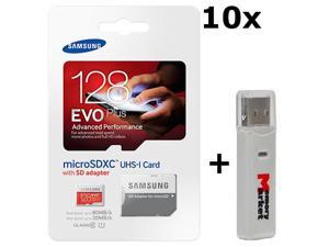 10 PACK - Samsung Evo Plus 128GB MicroSD XC Class 10 UHS-1 80mb/s Mobile Memory Card 128G MB-MC128DA with Adapter LOT OF 10 and USB 2.0 MemoryMarket dual slot MicroSD & SD Memory Card Reader 10 PACK - Samsung Evo Plus 128GB MicroSD XC Class 10 UHS-1 80mb/s Mobile Memory Card 128G MB-MC128DA with Adapter LOT OF 10 and USB 2.0 MemoryMarket dual slot MicroSD & SD Memory Card Reader