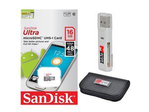 SanDisk Ultra 16GB UHS-I Class 10 MicroSDHC Memory Card Up to 48mb/s SDSQUNB-016G with USB 2.0 MemoryMarket dual slot MicroSD & SD Memory Card Reader and MemoryMarket Memory Card Wallet SanDisk Ultra 16GB UHS-I Class 10 MicroSDHC Memory Card Up to 48mb/s SDSQUNB-016G with USB 2.0 MemoryMarket dual slot MicroSD & SD Memory Card Reader and MemoryMarket Memory Card Wallet