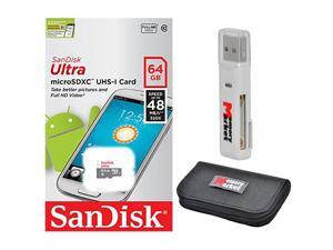 SanDisk Ultra 64GB UHS-I Class 10 MicroSDXC Memory Card Up to 48mb/s SDSQUNB-064G with USB 2.0 MemoryMarket dual slot MicroSD & SD Memory Card Reader and MemoryMarket Memory Card Wallet SanDisk Ultra 64GB UHS-I Class 10 MicroSDXC Memory Card Up to 48mb/s SDSQUNB-064G with USB 2.0 MemoryMarket dual slot MicroSD & SD Memory Card Reader and MemoryMarket Memory Card Wallet