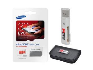 Samsung Evo Plus 32GB MicroSD HC Class 10 UHS-1 80mb/s Mobile Memory Card 32G MB-MC32DA with Adapter, USB 2.0 MemoryMarket dual slot MicroSD & SD Memory Card Reader and MemoryMarket Memory Card Wallet Samsung Evo Plus 32GB MicroSD HC Class 10 UHS-1 80mb/s Mobile Memory Card 32G MB-MC32DA with Adapter, USB 2.0 MemoryMarket dual slot MicroSD & SD Memory Card Reader and MemoryMarket Memory Card Wallet