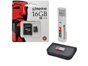 Kingston 16GB MicroSD HC MicroSDHC Memory Card 16 GB SDC4/16GB with Adapter, USB 2.0 MemoryMarket dual slot MicroSD & SD Memory Card Reader and MemoryMarket Memory Card Wallet Kingston 16GB MicroSD HC MicroSDHC Memory Card 16 GB SDC4/16GB with Adapter, USB 2.0 MemoryMarket dual slot MicroSD & SD Memory Card Reader and MemoryMarket Memory Card Wallet