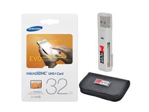 Samsung Evo 32GB MicroSD HC Class 10 UHS-1 Ultra Mobile Memory Card 32G MB-MP32D with USB 2.0 MemoryMarket dual slot MicroSD & SD Memory Card Reader and MemoryMarket Memory Card Wallet Samsung Evo 32GB MicroSD HC Class 10 UHS-1 Ultra Mobile Memory Card 32G MB-MP32D with USB 2.0 MemoryMarket dual slot MicroSD & SD Memory Card Reader and MemoryMarket Memory Card Wallet