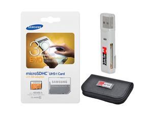 Samsung Evo 32GB MicroSD HC Class 10 UHS-1 Mobile Memory Card 32G MB-MP32DA with adapter, USB 2.0 MemoryMarket dual slot MicroSD & SD Memory Card Reader and MemoryMarket Memory Card Wallet Samsung Evo 32GB MicroSD HC Class 10 UHS-1 Mobile Memory Card 32G MB-MP32DA with adapter, USB 2.0 MemoryMarket dual slot MicroSD & SD Memory Card Reader and MemoryMarket Memory Card Wallet