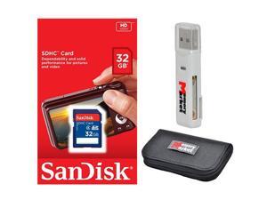 SanDisk 32GB SD HC Class 4 SDHC Secure Digital Flash Memory Card SDSDB-032G with USB 2.0 MemoryMarket dual slot MicroSD & SD Memory Card Reader and MemoryMarket Memory Card Wallet SanDisk 32GB SD HC Class 4 SDHC Secure Digital Flash Memory Card SDSDB-032G with USB 2.0 MemoryMarket dual slot MicroSD & SD Memory Card Reader and MemoryMarket Memory Card Wallet
