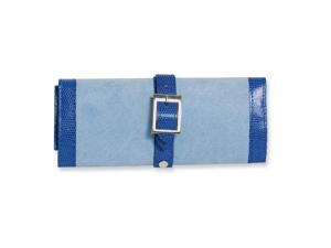 Blue Fabric and Blue PU trim Jewelry Roll Blue Fabric and Blue PU trim Jewelry Roll
