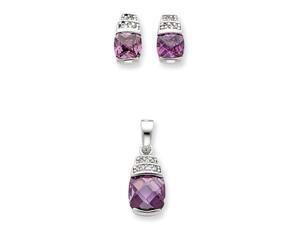 Sterling Silver Purple & Clear CZ Pendant & Earring Set Sterling Silver Purple & Clear CZ Pendant & Earring Set