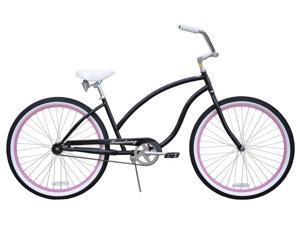 Firmstrong Chief Single Speed, Black w/ Pink - Women's 26" Beach Cruiser Bike Firmstrong Chief Single Speed, Black w/ Pink - Women's 26" Beach Cruiser Bike