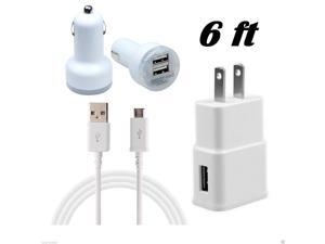 Micro USB Data Sync Cable + Home Wall Plug Adapter + 2.1A Dual Port Car Charger (6ft) Micro USB Data Sync Cable + Home Wall Plug Adapter + 2.1A Dual Port Car Charger (6ft)