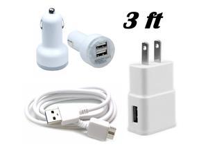 Micro USB 3.0 Data Sync Cable + Home Wall Plug Adapter + 2.1A Dual Port Car Charger (3 ft) Micro USB 3.0 Data Sync Cable + Home Wall Plug Adapter + 2.1A Dual Port Car Charger (3 ft)