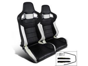 JDM Sport Racing Seats Reclinable Style Black And White Pair JDM Sport Racing Seats Reclinable Style Black And White Pair