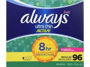 Always Ultra Thin Active Pads, Regular With Flexi-Wings, Clean Scent ,96 Count Always Ultra Thin Active Pads, Regular With Flexi-Wings, Clean Scent ,96 Count