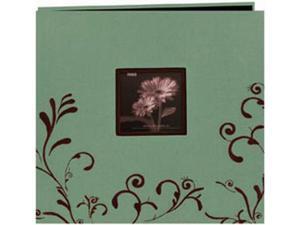 Scroll Embroidery Fabric Postbound Album With Window 12"X12"-Aqua With Brown Scroll Embroidery Fabric Postbound Album With Window 12"X12"-Aqua With Brown