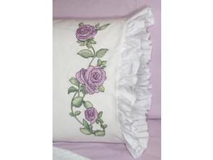 Stamped Lace Edge Pillowcase 30"X20" 2/Pkg-Rose Vine Stamped Lace Edge Pillowcase 30"X20" 2/Pkg-Rose Vine