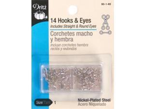 Hooks & Eyes Size 1 14/Pkg-Nickel Hooks & Eyes Size 1 14/Pkg-Nickel