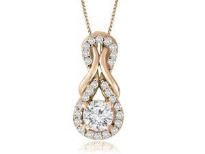 0.75 cttw. Halo Double Love Knot Round Cut Diamond Pendant in 14K Rose Gold (VS2, G-H) 0.75 cttw. Halo Double Love Knot Round Cut Diamond Pendant in 14K Rose Gold (VS2, G-H)