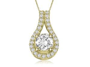 0.65 cttw. Round Cut Diamond Solitaire Tear Drop Halo Pendant in 14K Yellow Gold (VS2, G-H) 0.65 cttw. Round Cut Diamond Solitaire Tear Drop Halo Pendant in 14K Yellow Gold (VS2, G-H)