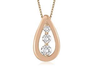 0.25 cttw. Round Cut Diamond Three-Stone Drop Pendant in 14K Rose Gold 0.25 cttw. Round Cut Diamond Three-Stone Drop Pendant in 14K Rose Gold