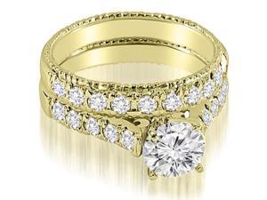 1.45 cttw. Vintage Cathedral Round Cut Diamond Bridal Set in 18K Yellow Gold 1.45 cttw. Vintage Cathedral Round Cut Diamond Bridal Set in 18K Yellow Gold