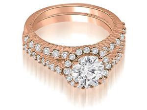 1.47 cttw. Antique Halo Round Cut Diamond Bridal Set in 18K Rose Gold (SI2, H-I) 1.47 cttw. Antique Halo Round Cut Diamond Bridal Set in 18K Rose Gold (SI2, H-I)