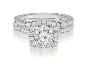 1.52 cttw. Halo Round Cut Diamond Bridal Set in 18K White Gold 1.52 cttw. Halo Round Cut Diamond Bridal Set in 18K White Gold