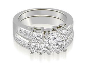 3.10 cttw. Channel Set Princess and Round Cut Diamond Engagement Set in 14K White Gold 3.10 cttw. Channel Set Princess and Round Cut Diamond Engagement Set in 14K White Gold