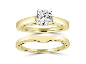 1.00ct Round Cut Solitaire Matching Wedding Set in 14kt Yellow Gold 1.00ct Round Cut Solitaire Matching Wedding Set in 14kt Yellow Gold