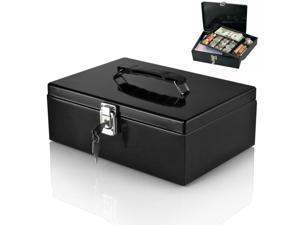 Steel Locking Cash Box with 7-Compartment Tray Cashier Drawer Money Safe Security Fits Coins, Bills, Checks Black Steel Locking Cash Box with 7-Compartment Tray Cashier Drawer Money Safe Security Fits Coins, Bills, Checks Black