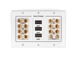Home Theater Wall Plate - 3-Gang 7.2 Surround Sound Distribution w/ Premium Gold Plated Copper Banana Binding Post Coupler for 7 Speakers, 2 RCA Jack for Subwoofer, 3 HDMI Port for UHD 4K HD 1080P Home Theater Wall Plate - 3-Gang 7.2 Surround Sound Distribution w/ Premium Gold Plated Copper Banana Binding Post Coupler for 7 Speakers, 2 RCA Jack for Subwoofer, 3 HDMI Port for UHD 4K HD 1080P