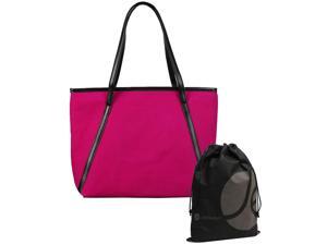 JAVOedge Pink Matte Large Casual Thin Strap Carry All Tote Bag with Zipper Closure Bonus Drawstring Storage Bag JAVOedge Pink Matte Large Casual Thin Strap Carry All Tote Bag with Zipper Closure Bonus Drawstring Storage Bag