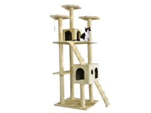Beige 73" Cat Tree Scratcher Play House Condo Furniture Bed Post Pet House Beige 73" Cat Tree Scratcher Play House Condo Furniture Bed Post Pet House